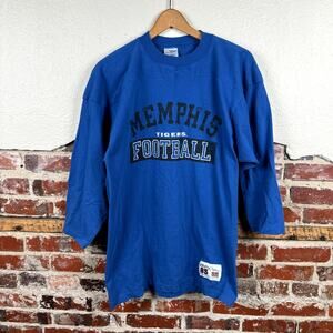 Vintage Memphis Tigers Shirt Size Large Blue Single Stitch Football NCAA USA 90s